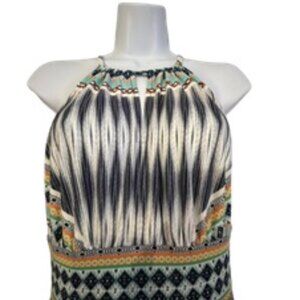 Halter Tribal Print Keyhole Maxi Dress
